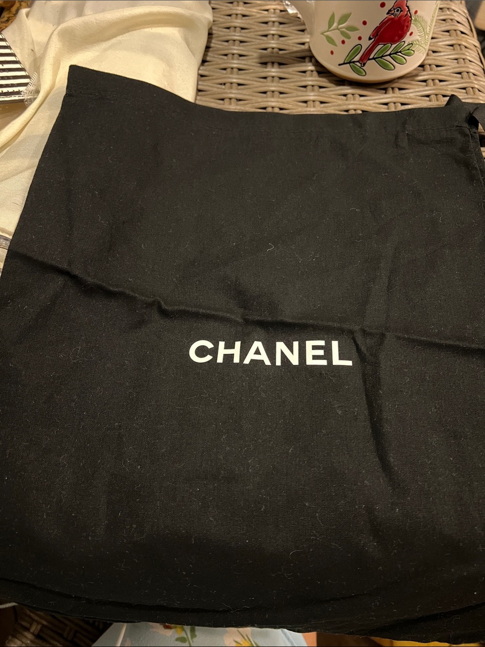 CHANEL Black and White Logo Cotton Dust Bag